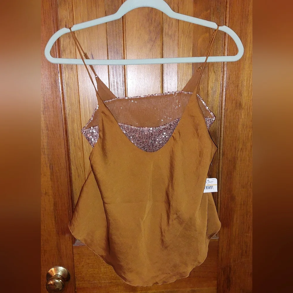 Free People Turn it On Sparkle Glitter Cami in Amber